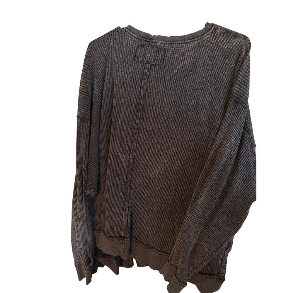 Free People We The Free Oversized Waffle Knit Buttercup Thermal Black XL - Picture 5 of 5